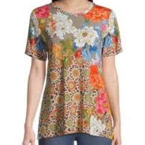 Johnny Was Women’s Top Size L Multicolor Floral Animal Print Short Sleeve Boho